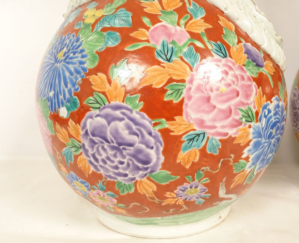Paire vases porcelaine Arita Japon Hichozan Shinpo Monzaemon dragons XIXème-photo-1