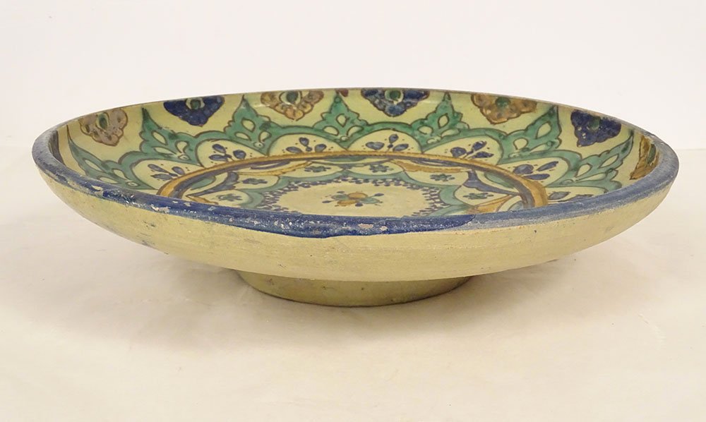 Large Round Polychrome Earthenware Dish With Rosette And Floral Motifs, Morocco, Maghreb, Fez, Late 19th Century-photo-3