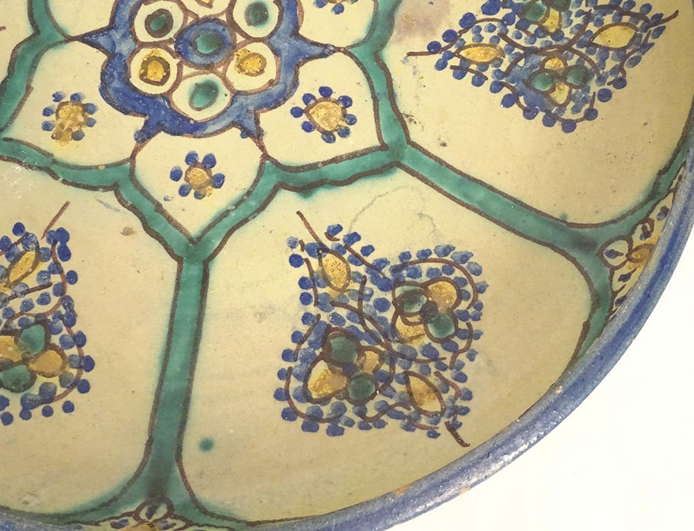 Large Round Polychrome Earthenware Dish With Rosette And Floral Motifs, Morocco, Maghreb, Fez, Late 19th Century-photo-3