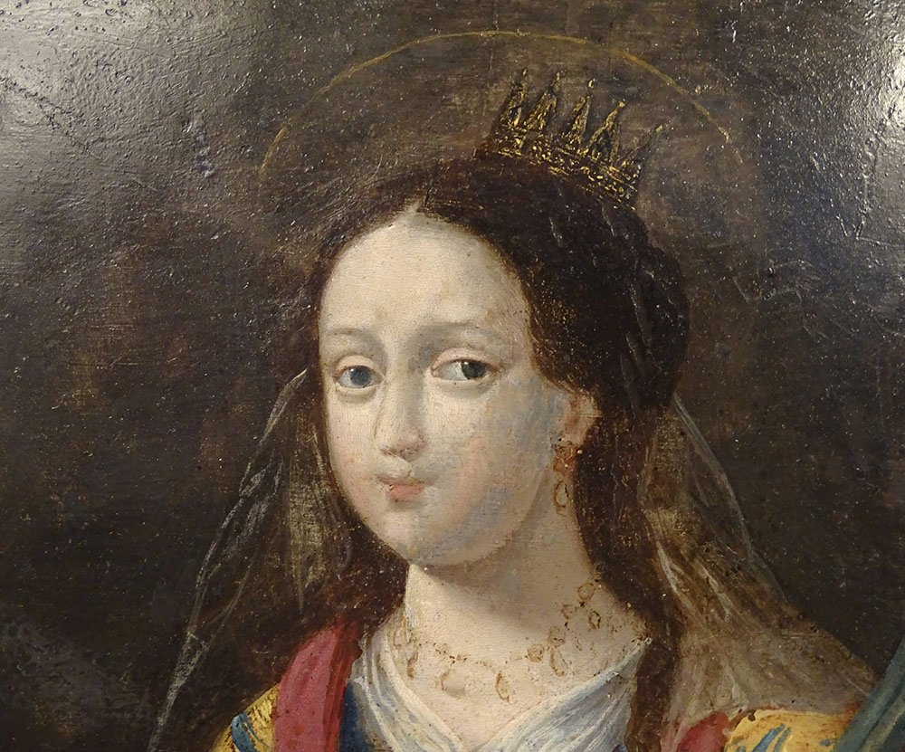 Hsc St. Catherine Of Alexandria, Sword, Palm, Crown, Spanish School, 17th Century-photo-4