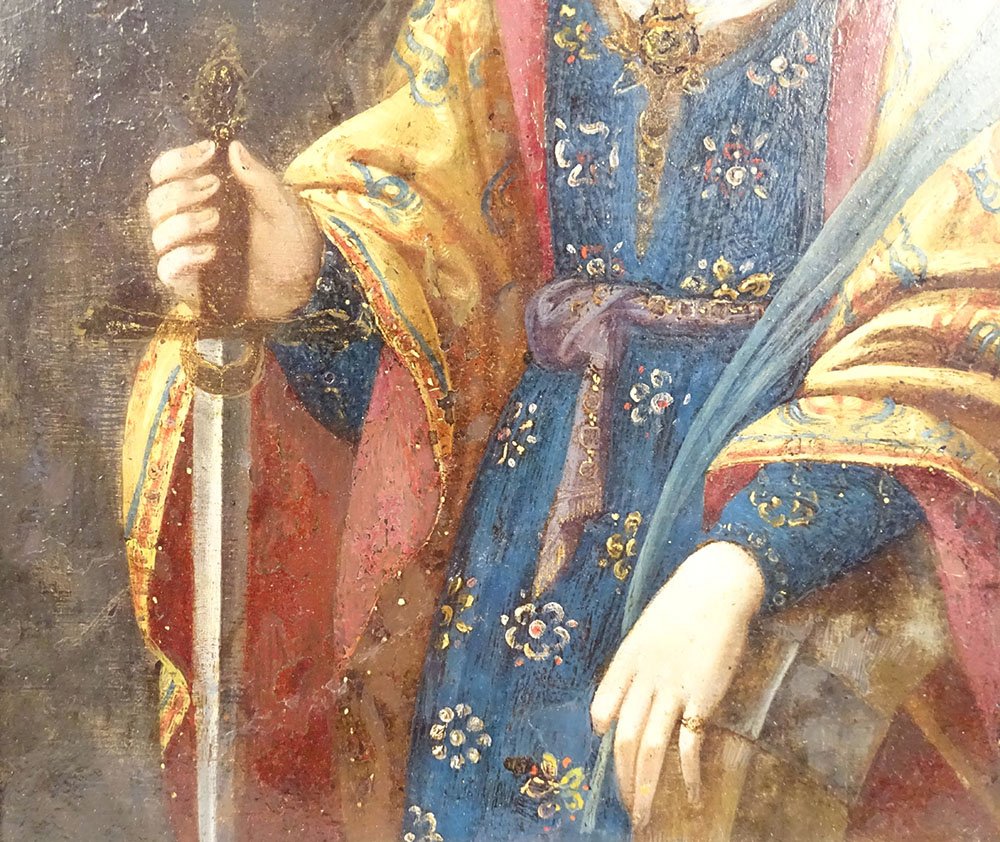 Hsc St. Catherine Of Alexandria, Sword, Palm, Crown, Spanish School, 17th Century-photo-3