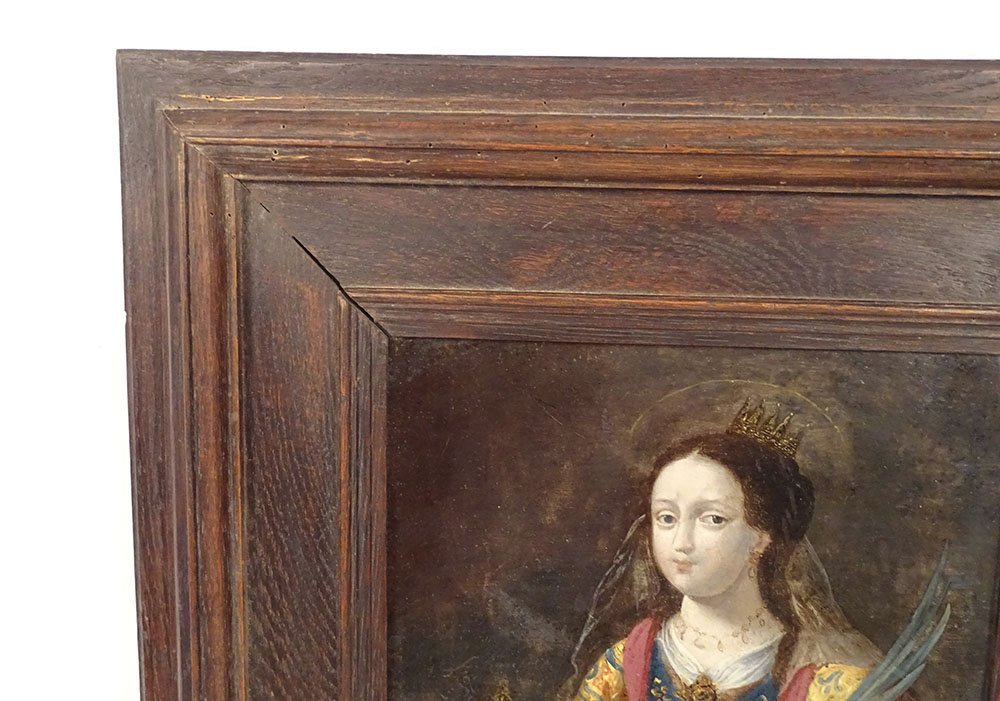 Hsc St. Catherine Of Alexandria, Sword, Palm, Crown, Spanish School, 17th Century-photo-4