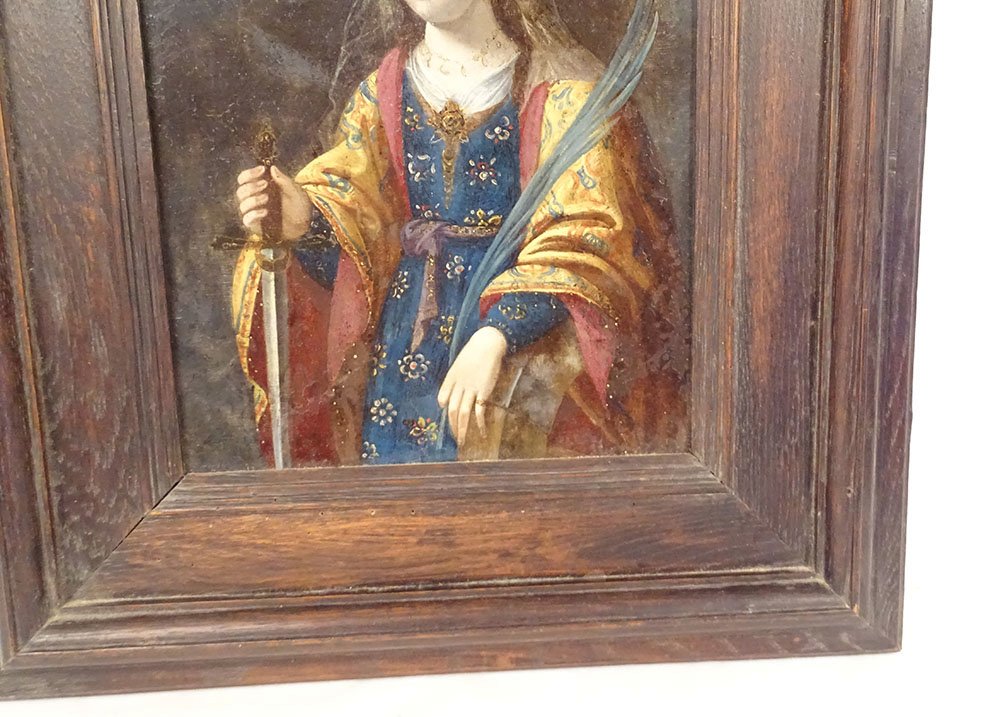 Hsc St. Catherine Of Alexandria, Sword, Palm, Crown, Spanish School, 17th Century-photo-5