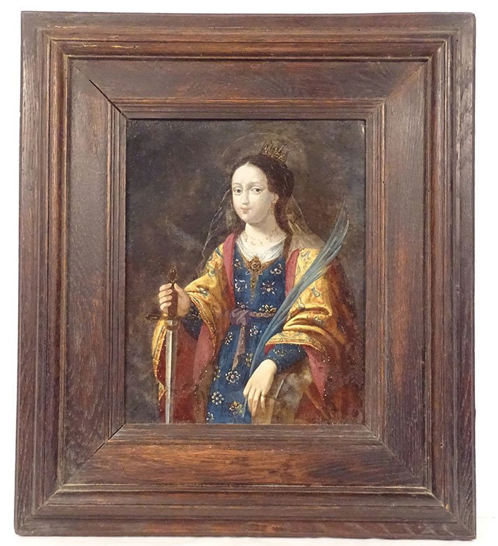 Hsc St. Catherine Of Alexandria, Sword, Palm, Crown, Spanish School, 17th Century