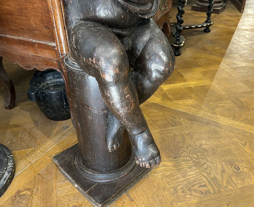 Grande sculpture baroque bois ange putto chérubin élément retable XVIIème-photo-1