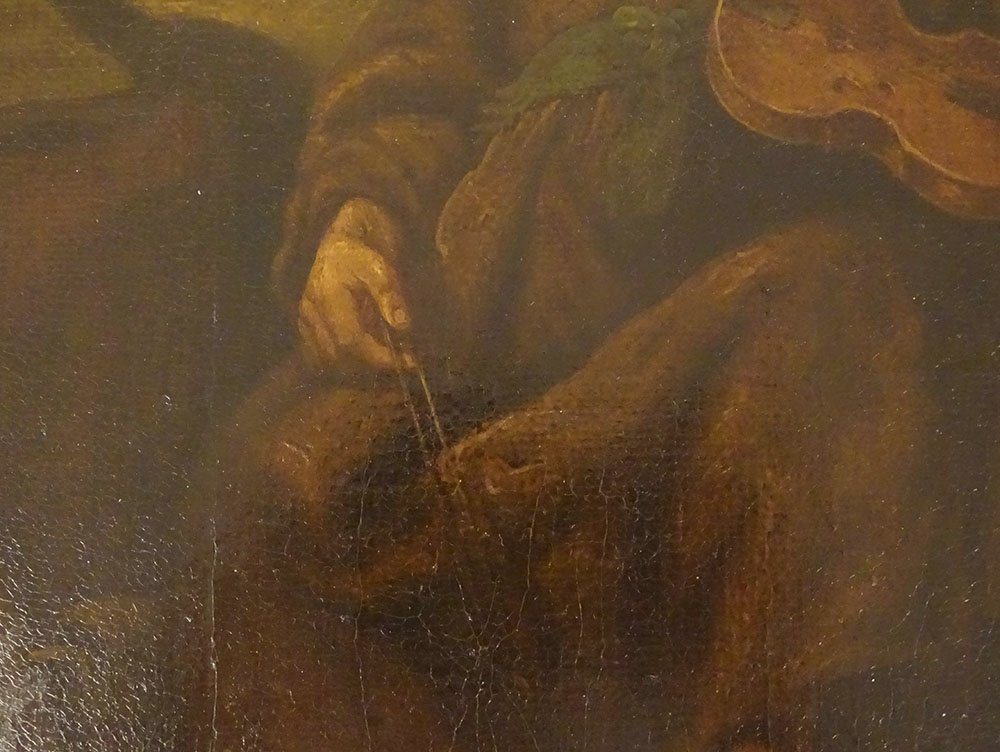 Hst Painting By Jan De Bray, Dutch School, Sleeping Monk And Violinist, 17th Century-photo-1