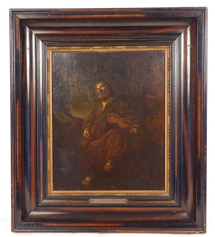 Hst Painting By Jan De Bray, Dutch School, Sleeping Monk And Violinist, 17th Century