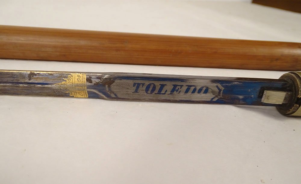 Sword Cane With Damascened Toledo Blade, Horn Pommel, And Wooden Shaft, 19th Century-photo-2
