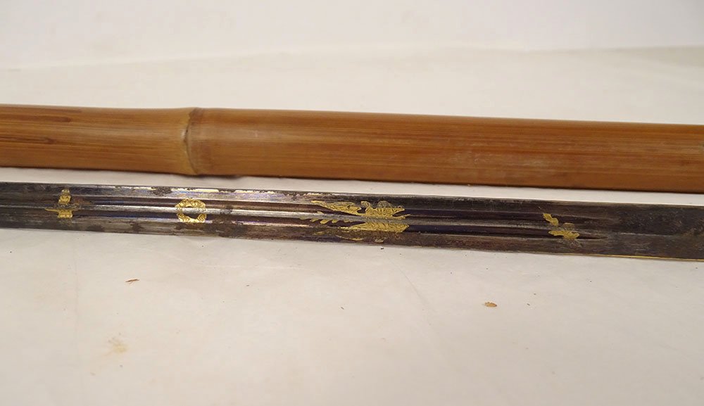 Sword Cane With Damascened Toledo Blade, Horn Pommel, And Wooden Shaft, 19th Century-photo-4