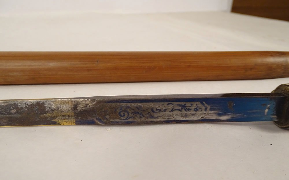 Sword Cane With Damascened Toledo Blade, Horn Pommel, And Wooden Shaft, 19th Century-photo-5