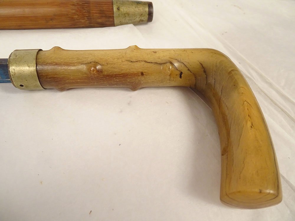 Sword Cane With Damascened Toledo Blade, Horn Pommel, And Wooden Shaft, 19th Century-photo-6