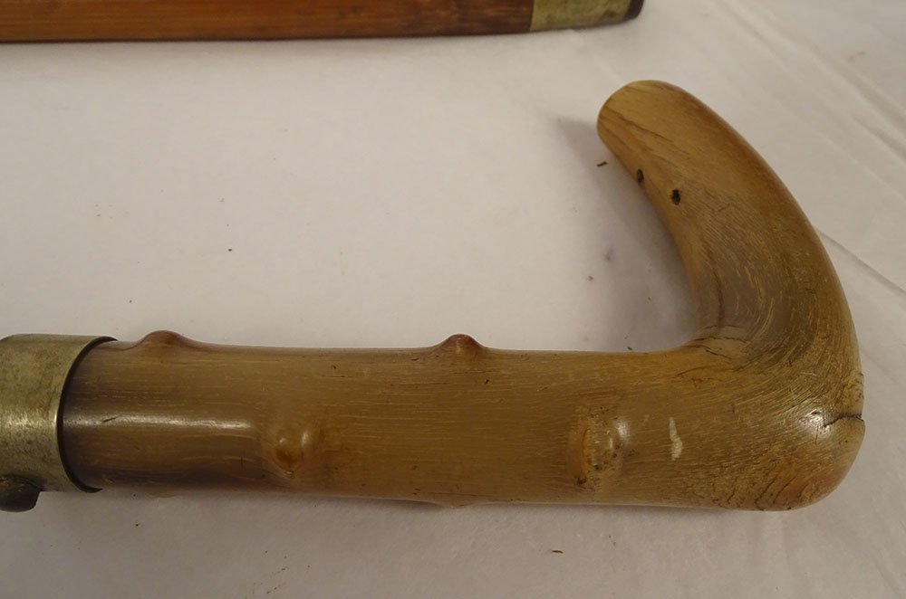Sword Cane With Damascened Toledo Blade, Horn Pommel, And Wooden Shaft, 19th Century-photo-7