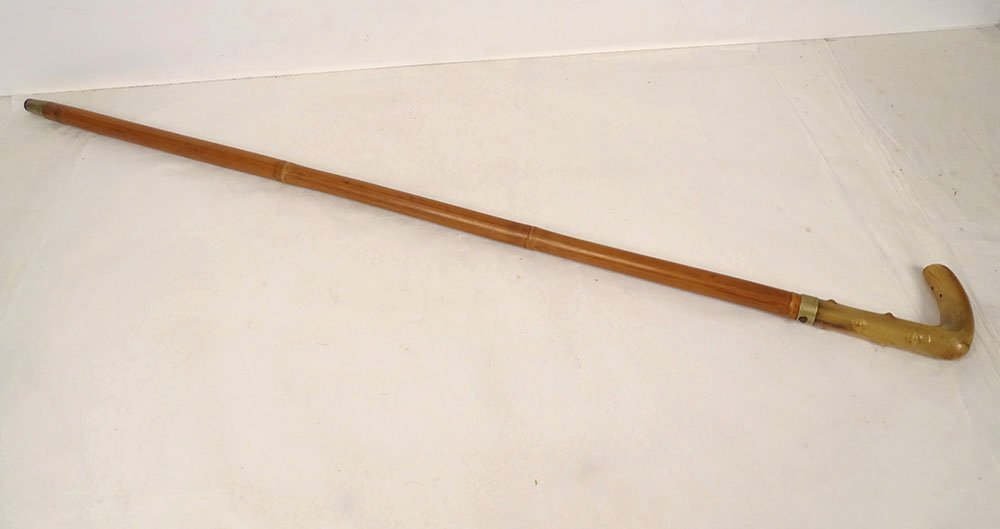 Sword Cane With Damascened Toledo Blade, Horn Pommel, And Wooden Shaft, 19th Century-photo-8