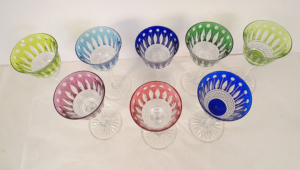 8 verres à vin Rhin Roemers cristal Saint-Louis couleur modèle Tommy XXème-photo-3