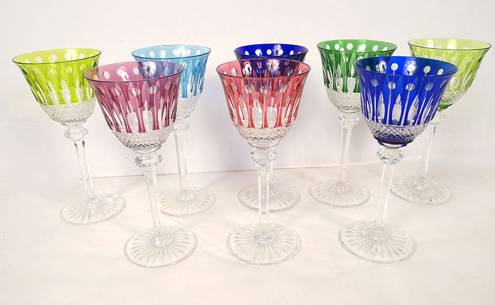 8 verres à vin Rhin Roemers cristal Saint-Louis couleur modèle Tommy XXème
