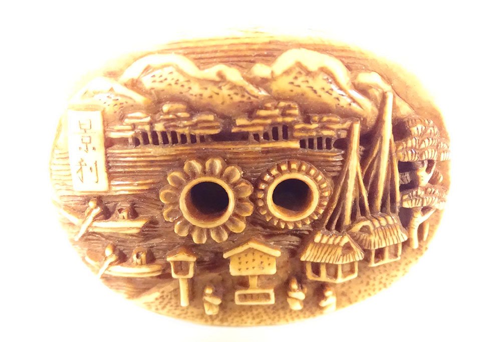 Carved Ivory Netsuke Signed By Kagetoshi, Depicting A Miniature Temple, Edo, Japan, 19th Century-photo-2