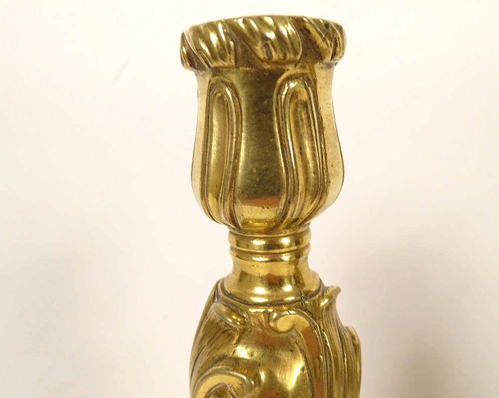 Pair Of Louis XV-style Gilded Bronze Candlesticks With Seashell And Foliage Motifs, 18th Century-photo-1