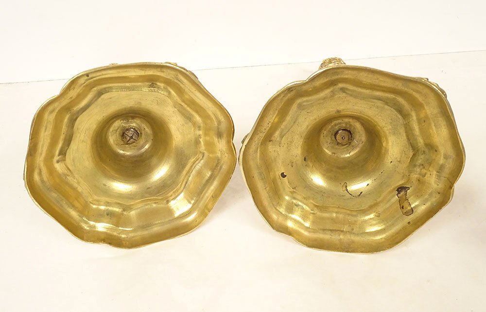 Pair Of Louis XV-style Gilded Bronze Candlesticks With Seashell And Foliage Motifs, 18th Century-photo-6