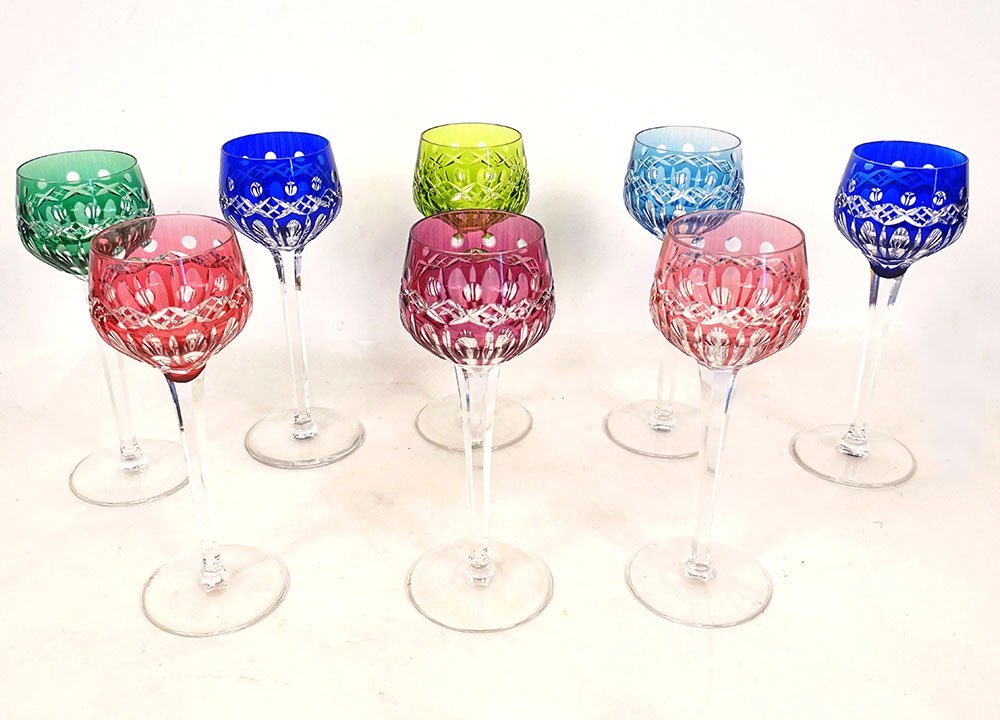 8 Saint-louis Crystal Rhine Roemer Wine Glasses, Traminer Model, 20th Century