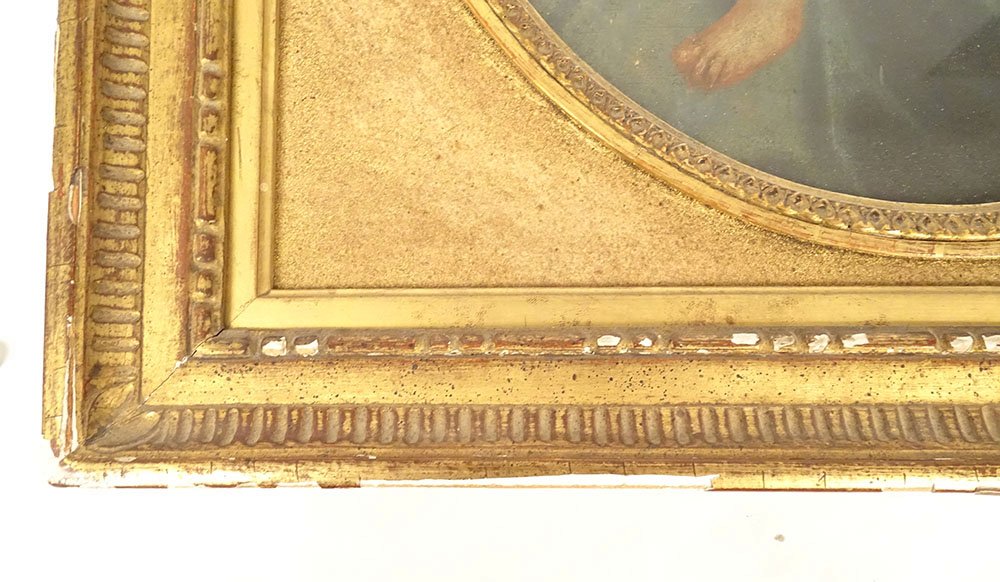 Hst Oval Painting Of The Virgin And Child, Madonna, In A Gilded Frame, Late 18th Century-photo-4