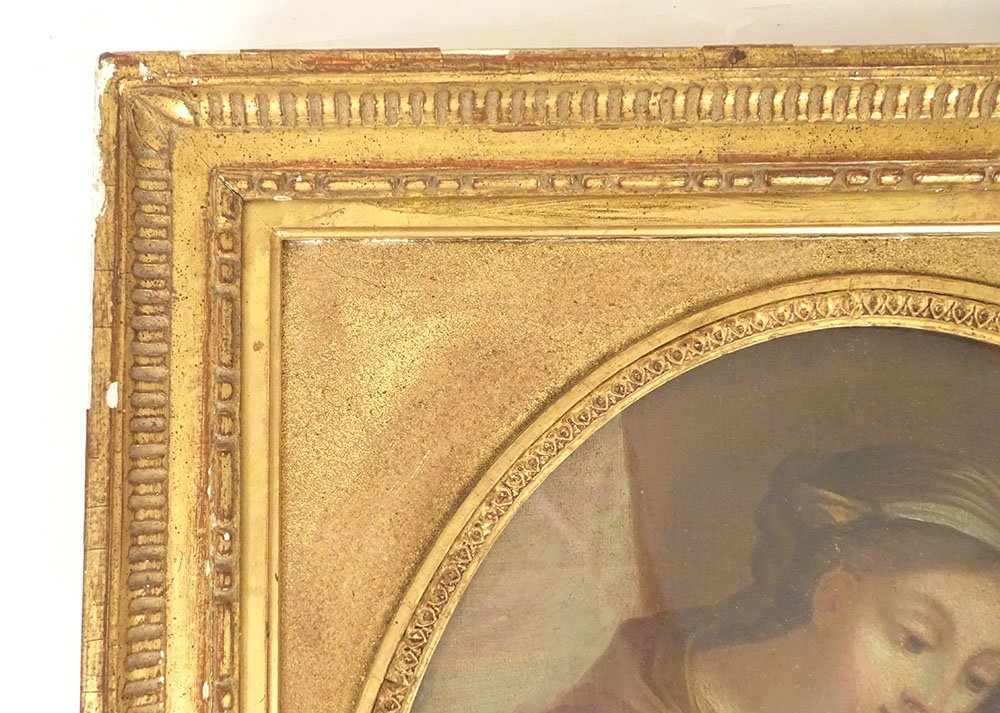Hst Oval Painting Of The Virgin And Child, Madonna, In A Gilded Frame, Late 18th Century-photo-2