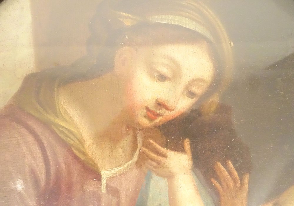 Hst Oval Painting Of The Virgin And Child, Madonna, In A Gilded Frame, Late 18th Century-photo-3