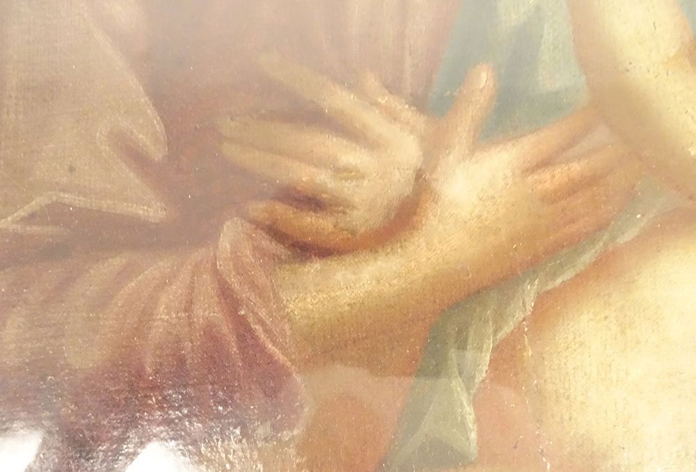 Hst Oval Painting Of The Virgin And Child, Madonna, In A Gilded Frame, Late 18th Century-photo-4