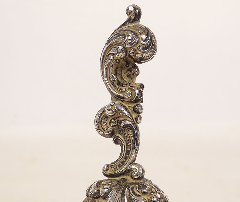 Solid Silver Table Bell, Minerva Design With Flowers And Foliage, 155.49 G, 19th Century-photo-2