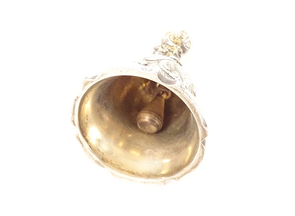 Solid Silver Table Bell, Minerva Design With Flowers And Foliage, 155.49 G, 19th Century-photo-8