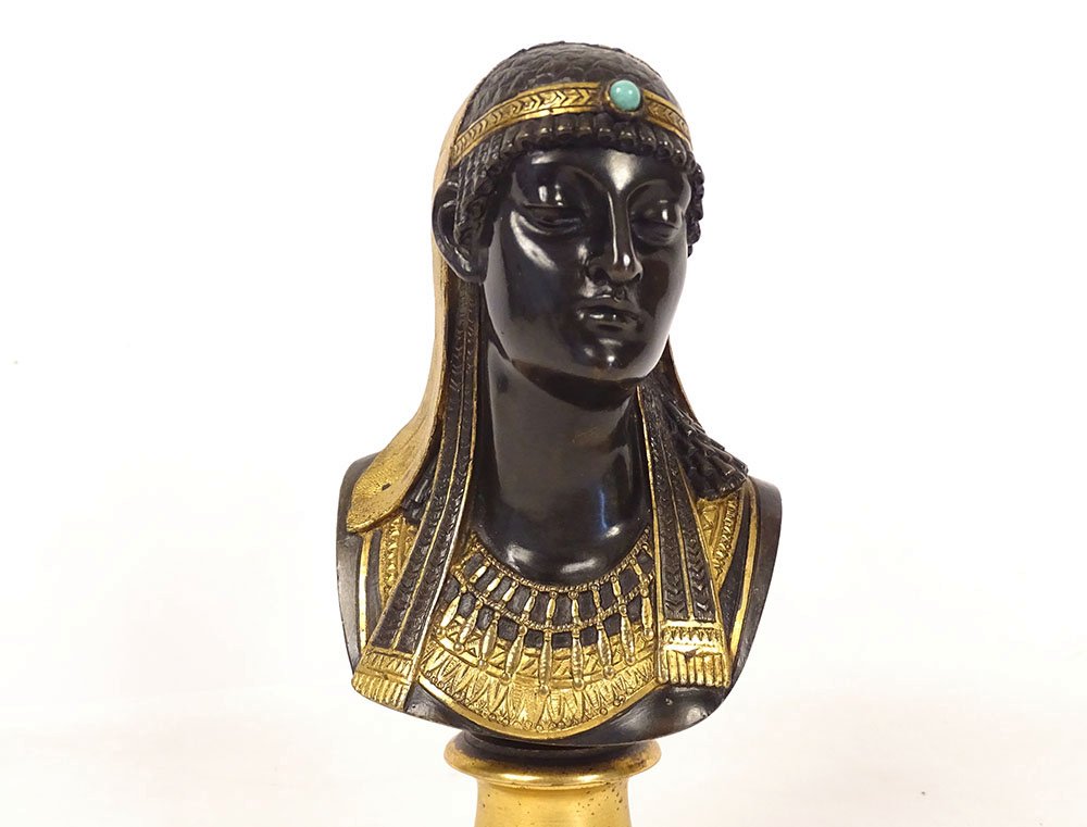 Neo-egyptian Bronze Sculpture Of A Bust Of Queen Cleopatra Nitocris, 19th Century-photo-2