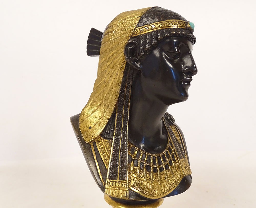 Neo-egyptian Bronze Sculpture Of A Bust Of Queen Cleopatra Nitocris, 19th Century-photo-4