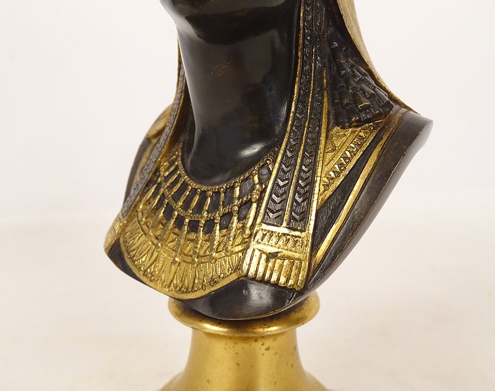Neo-egyptian Bronze Sculpture Of A Bust Of Queen Cleopatra Nitocris, 19th Century-photo-4