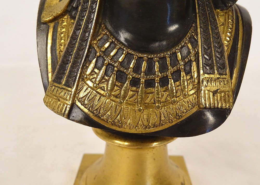 Neo-egyptian Bronze Sculpture Of A Bust Of Queen Cleopatra Nitocris, 19th Century-photo-5