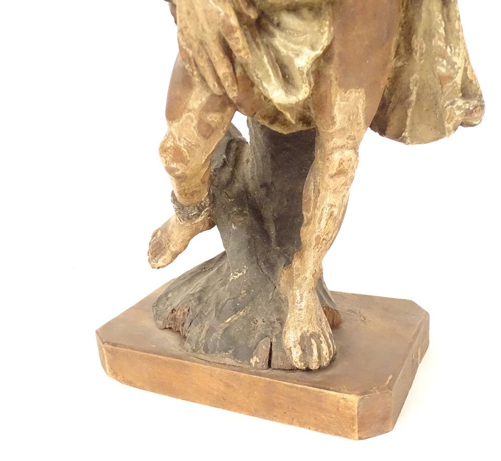 Sculpture statuette bois polychrome Saint-Sébastien martyr XVIIème siècle-photo-4