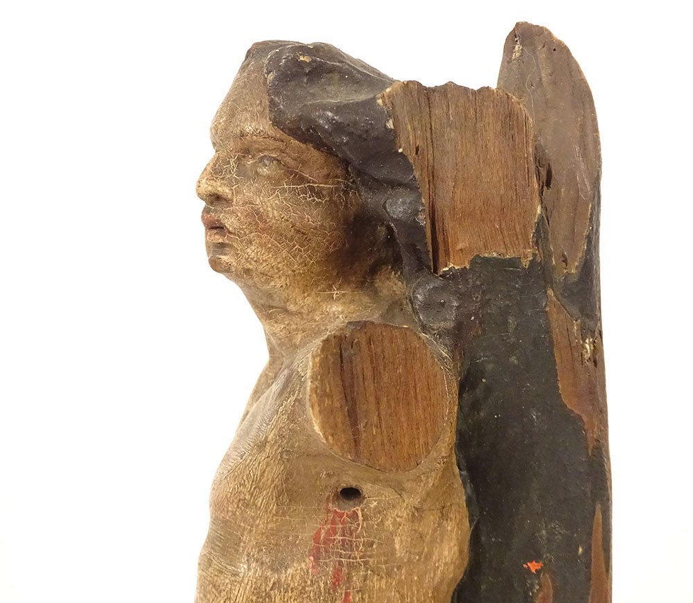 Sculpture statuette bois polychrome Saint-Sébastien martyr XVIIème siècle-photo-3