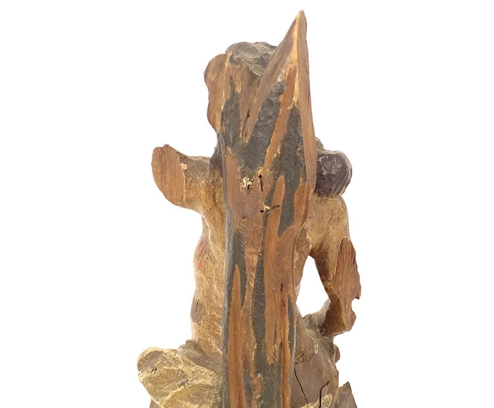 Sculpture statuette bois polychrome Saint-Sébastien martyr XVIIème siècle-photo-5