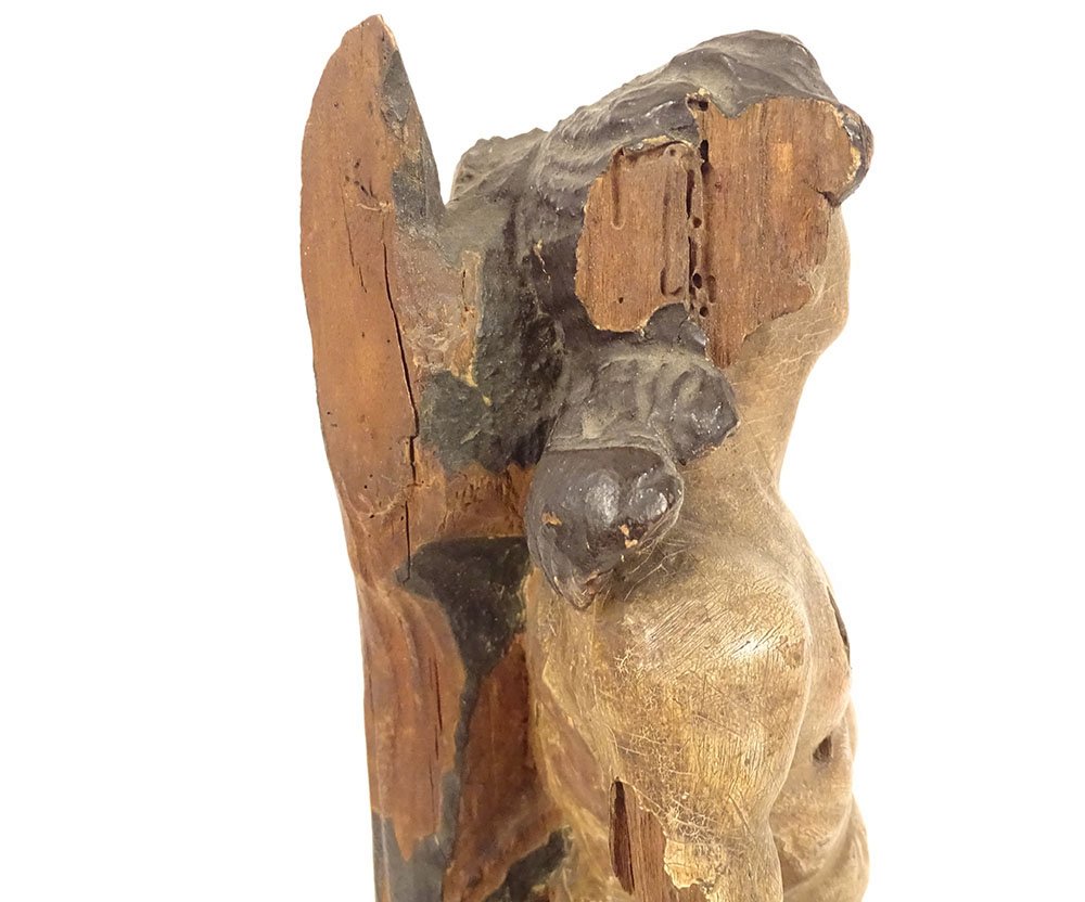 Sculpture statuette bois polychrome Saint-Sébastien martyr XVIIème siècle-photo-7