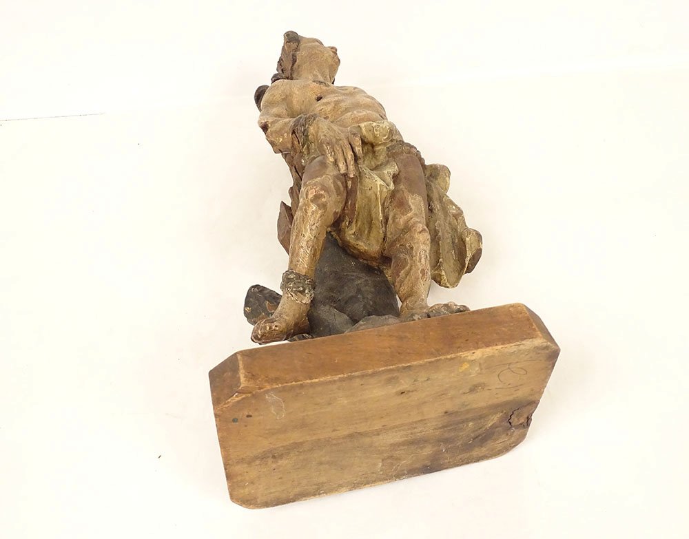 Sculpture statuette bois polychrome Saint-Sébastien martyr XVIIème siècle-photo-8