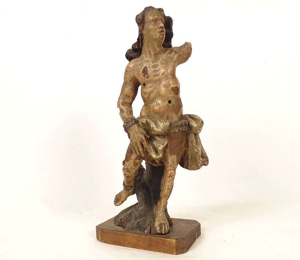 Sculpture statuette bois polychrome Saint-Sébastien martyr XVIIème siècle