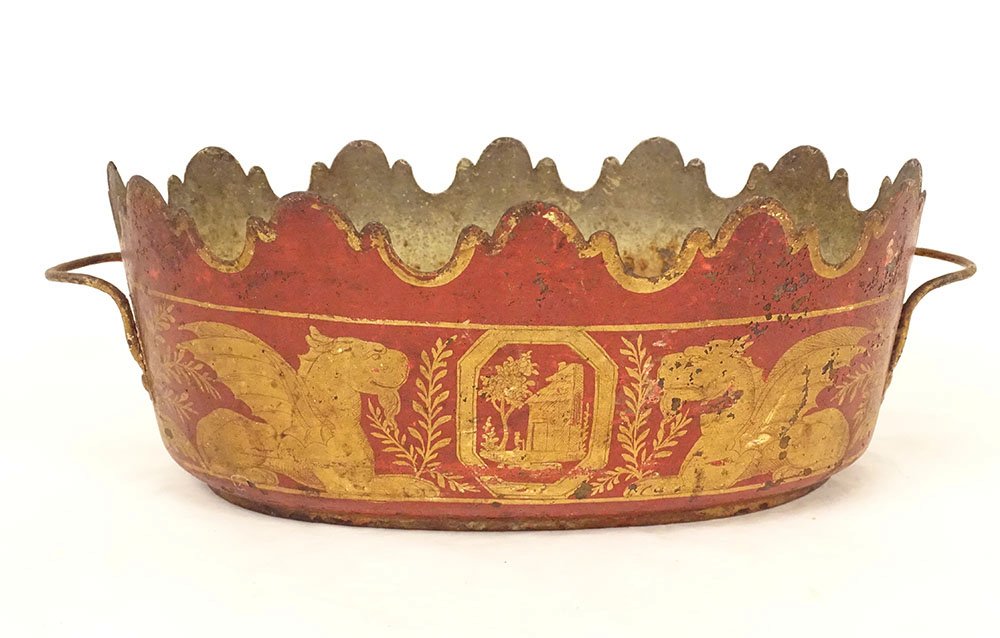 Empire-style Glass-topped Cooler Made Of Painted Sheet Metal With Griffins And Winged Lions, Early 19th Century-photo-2
