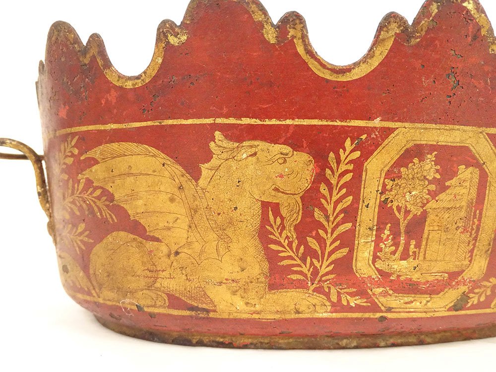 Empire-style Glass-topped Cooler Made Of Painted Sheet Metal With Griffins And Winged Lions, Early 19th Century-photo-3