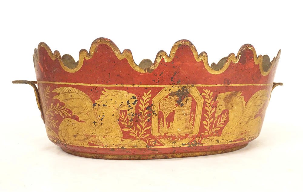 Empire-style Glass-topped Cooler Made Of Painted Sheet Metal With Griffins And Winged Lions, Early 19th Century-photo-3