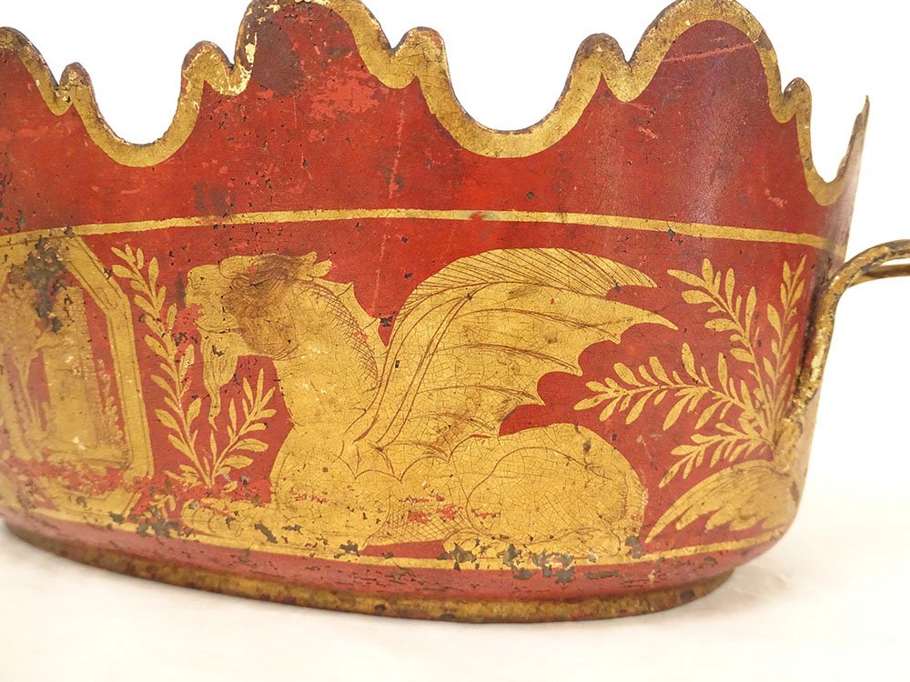 Empire-style Glass-topped Cooler Made Of Painted Sheet Metal With Griffins And Winged Lions, Early 19th Century-photo-6