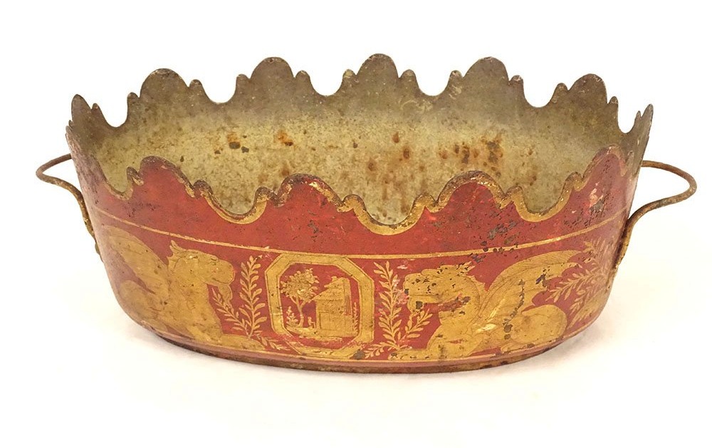Empire-style Glass-topped Cooler Made Of Painted Sheet Metal With Griffins And Winged Lions, Early 19th Century