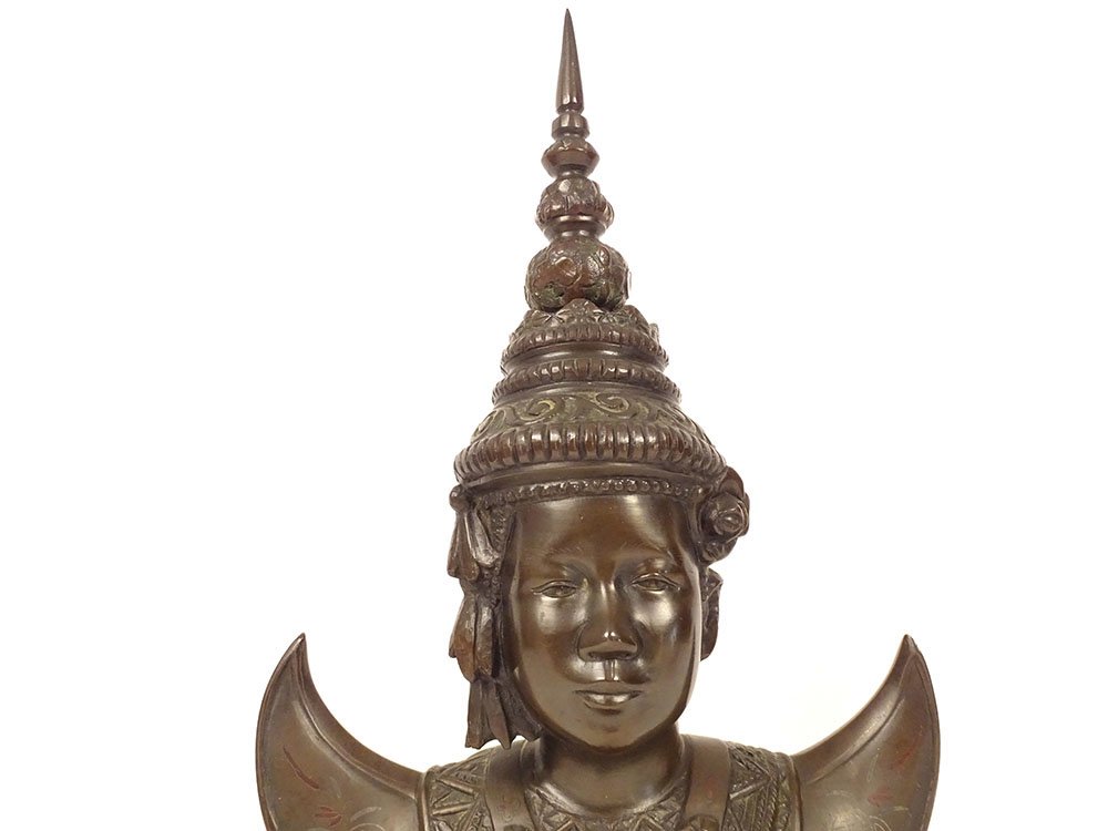 Bronze Bust Sculpture Of An Apsara Dancer, Vietnam, Indochina, Bien Hoa School, 20th Century-photo-2