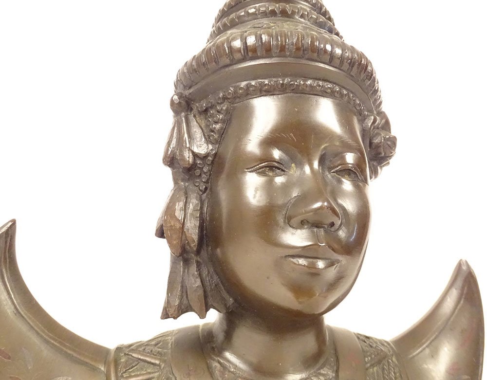Bronze Bust Sculpture Of An Apsara Dancer, Vietnam, Indochina, Bien Hoa School, 20th Century-photo-3