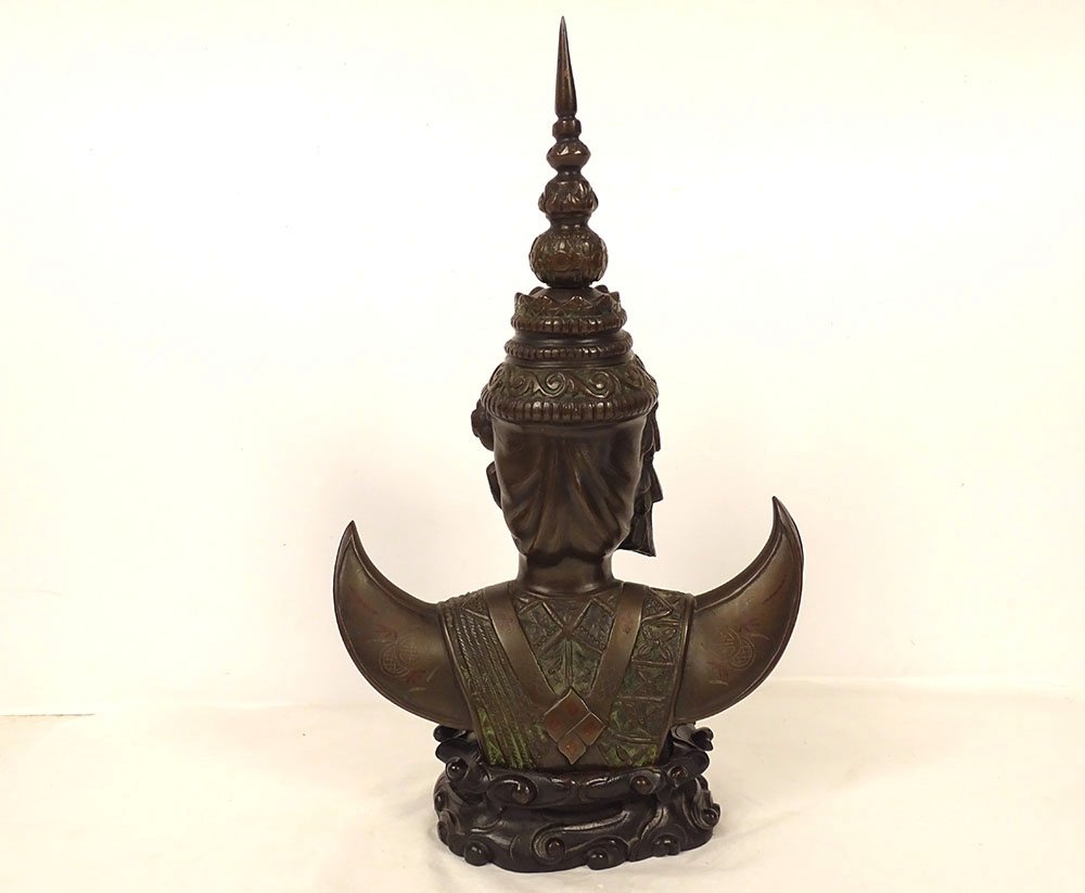 Bronze Bust Sculpture Of An Apsara Dancer, Vietnam, Indochina, Bien Hoa School, 20th Century-photo-4