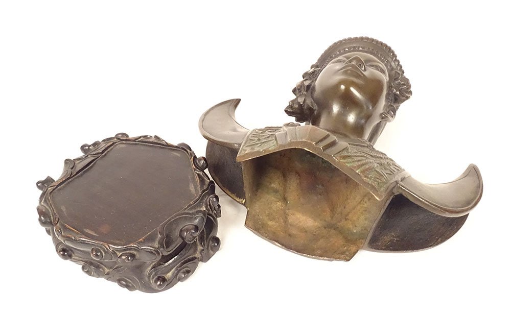 Bronze Bust Sculpture Of An Apsara Dancer, Vietnam, Indochina, Bien Hoa School, 20th Century-photo-8