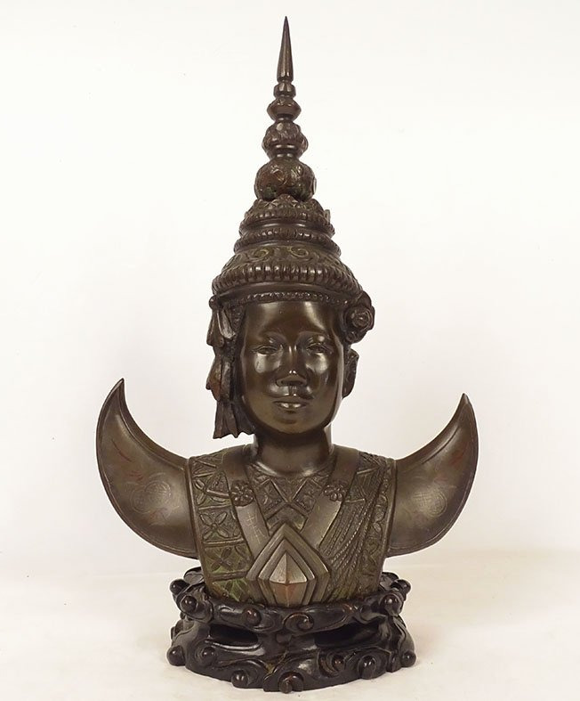 Bronze Bust Sculpture Of An Apsara Dancer, Vietnam, Indochina, Bien Hoa School, 20th Century