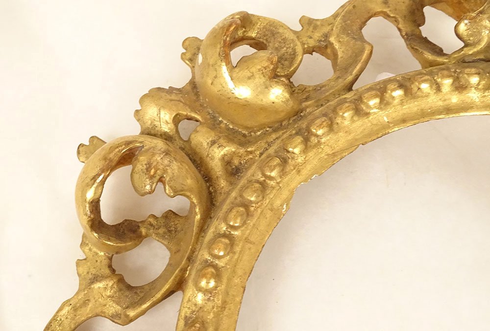 Paire cadres ronds italiens bois sculpté doré décor rococo feuillage XIXème-photo-4